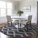 8' Gray Ivory And Charcoal Tribal Washable Round Rug With UV Protection - HomeRoots - Flyclothing LLC