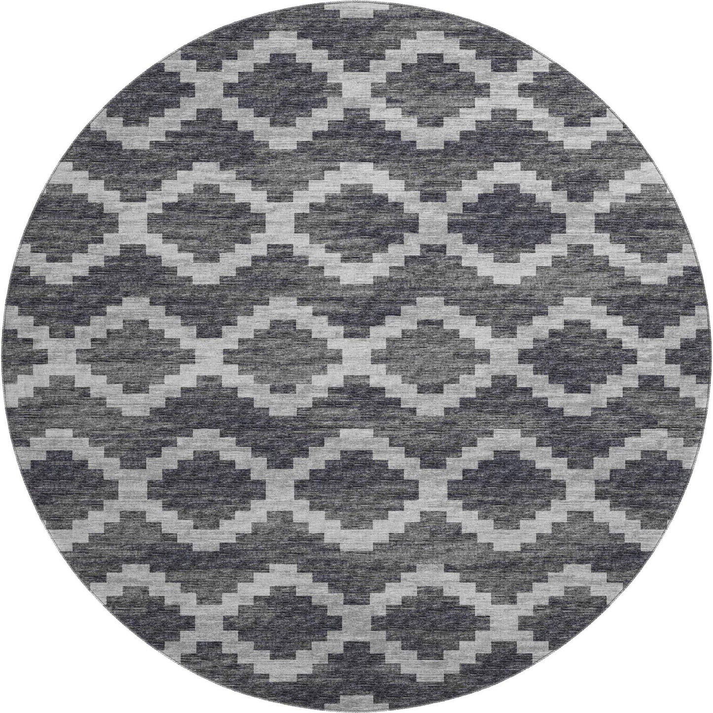 8' Gray Ivory And Charcoal Tribal Washable Round Rug With UV Protection - HomeRoots - Flyclothing LLC