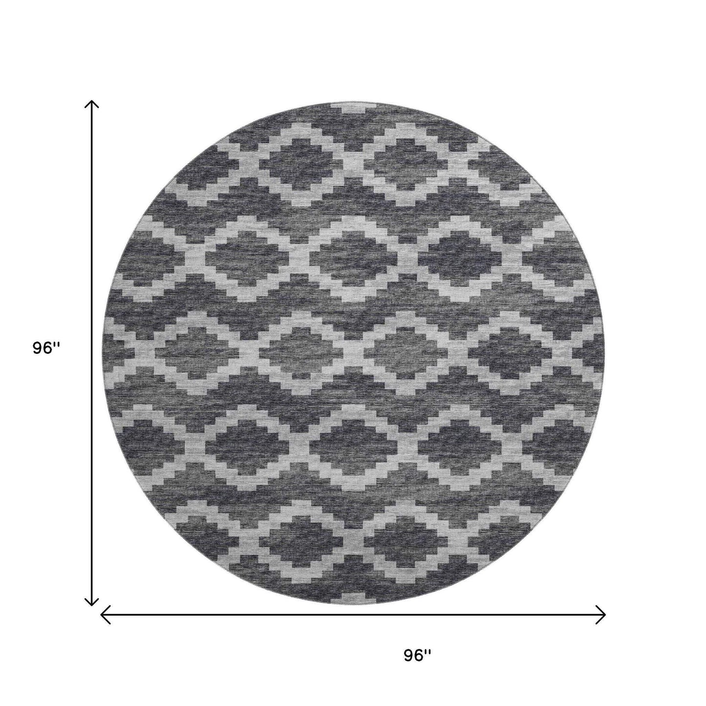 8' Gray Ivory And Charcoal Tribal Washable Round Rug With UV Protection - HomeRoots - Flyclothing LLC