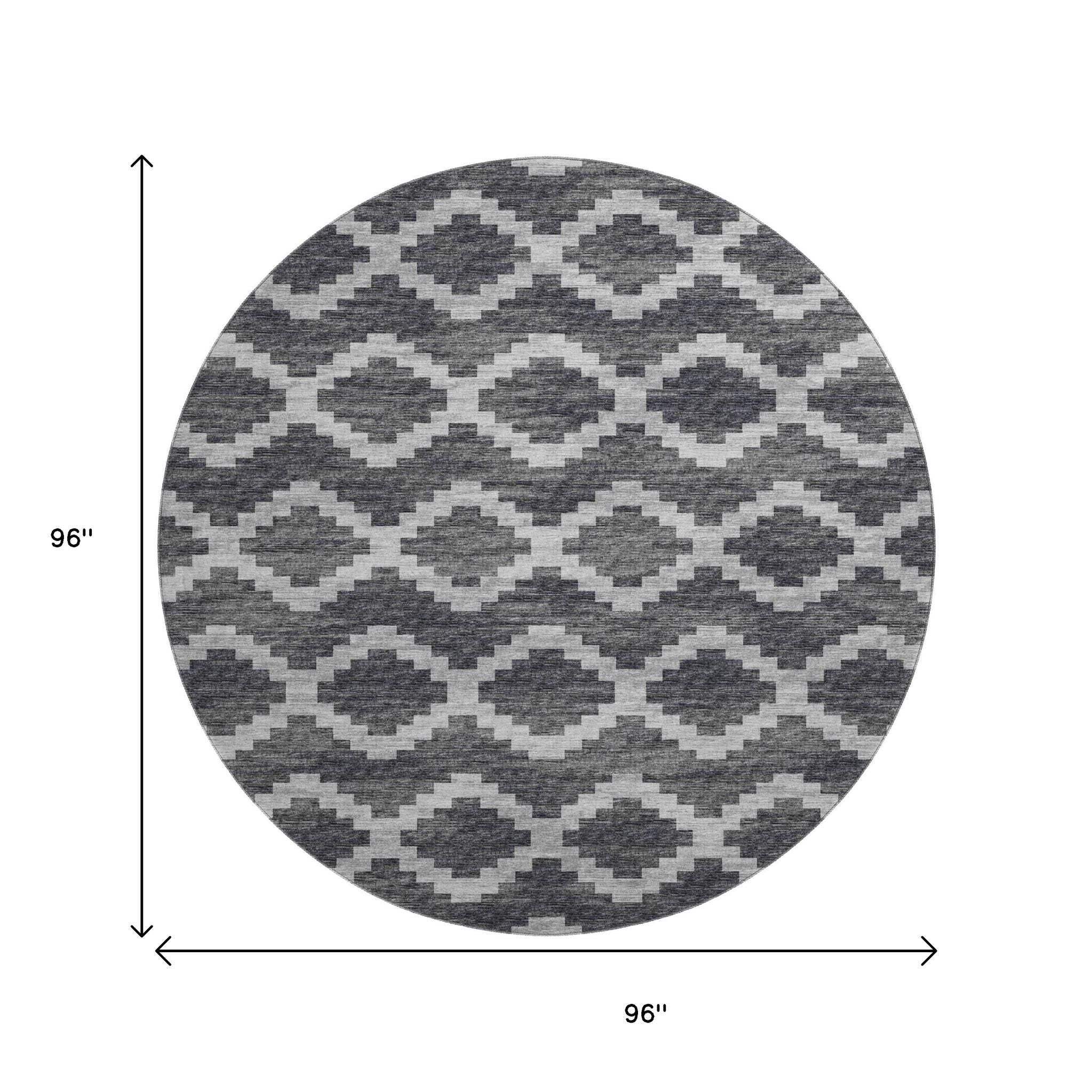 8' Gray Ivory And Charcoal Tribal Washable Round Rug With UV Protection - HomeRoots - Flyclothing LLC