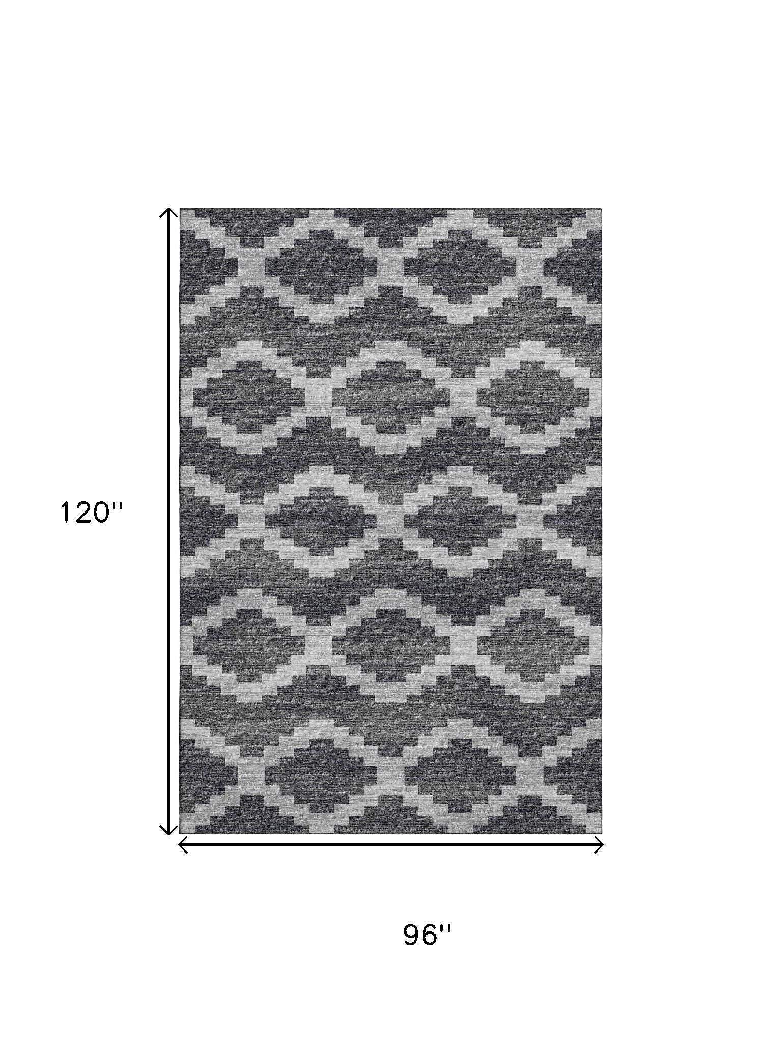 8' X 10' Gray Ivory And Charcoal Tribal Washable Area Rug With UV Protection - HomeRoots - Flyclothing LLC