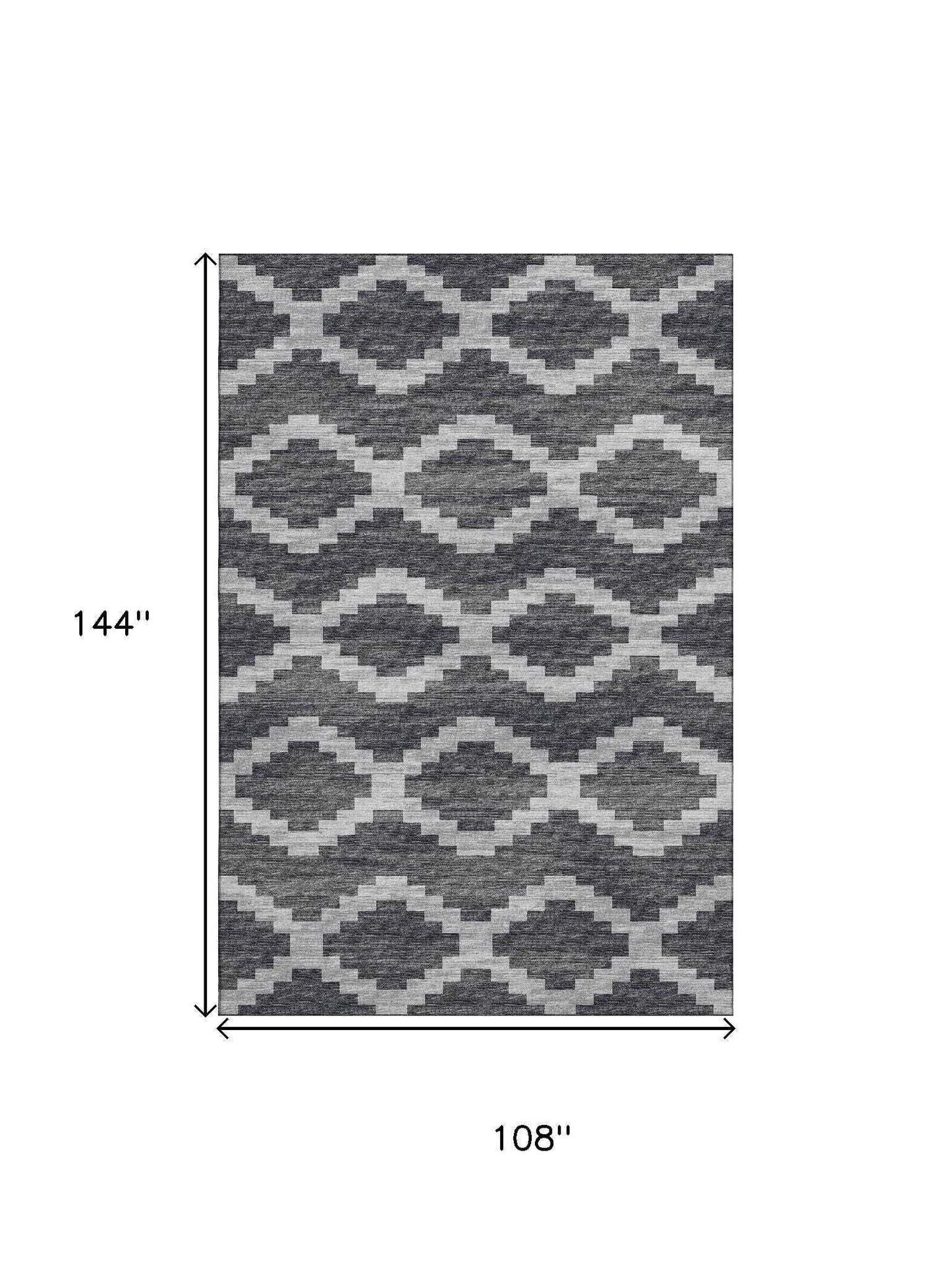 9' X 12' Gray Ivory And Charcoal Tribal Washable Area Rug With UV Protection - HomeRoots - Flyclothing LLC