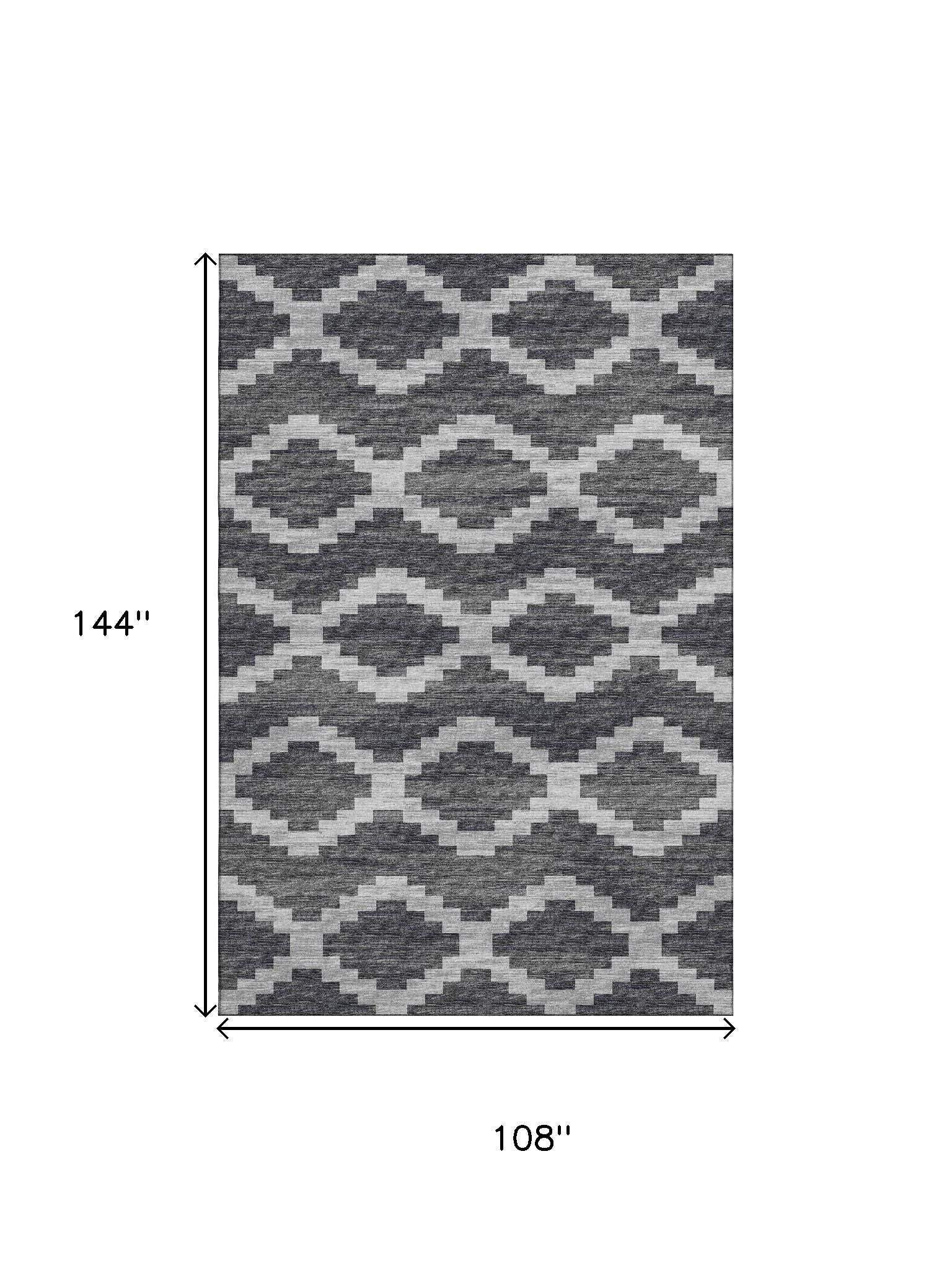 9' X 12' Gray Ivory And Charcoal Tribal Washable Area Rug With UV Protection - HomeRoots - Flyclothing LLC