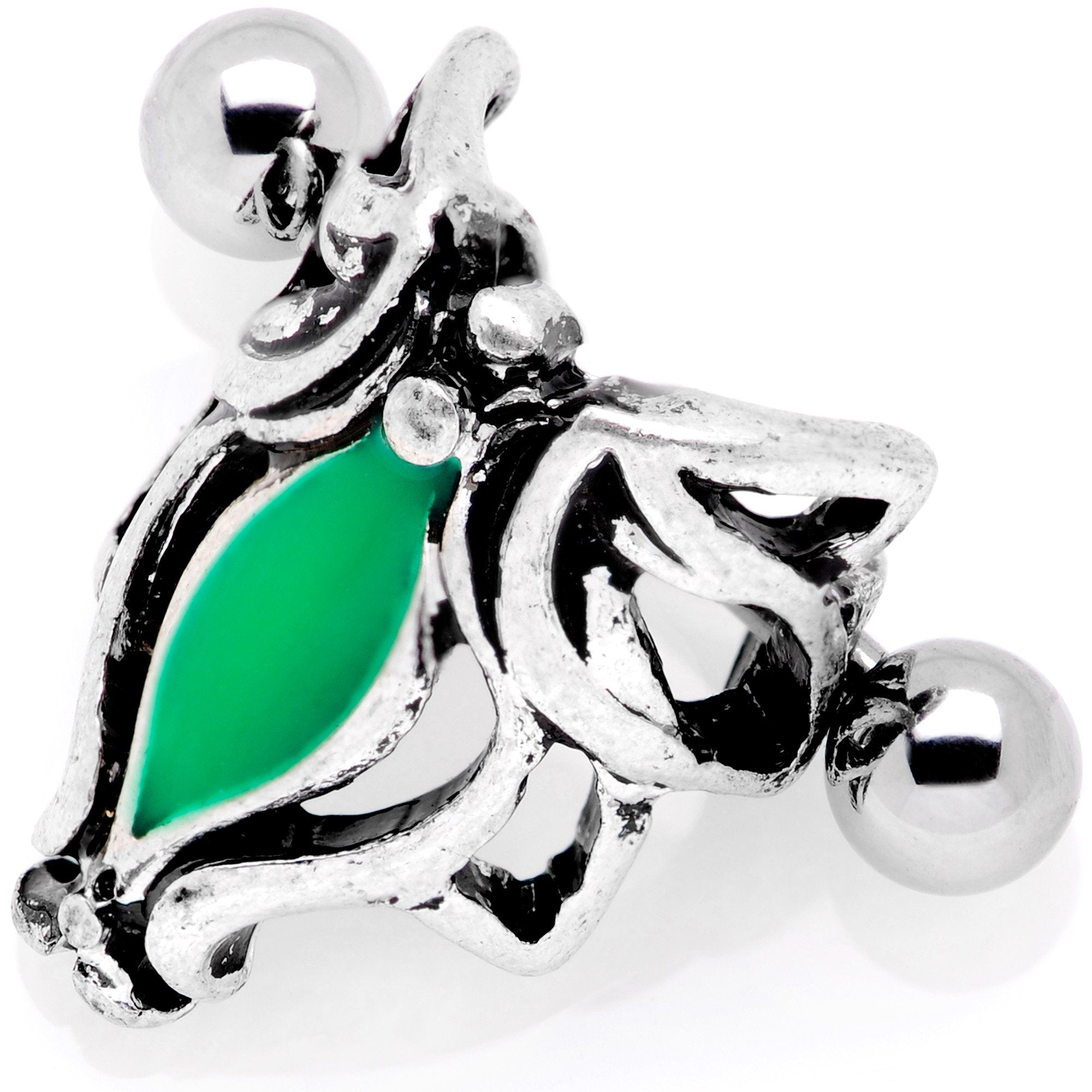 16G 1/2 Green Accented Abstract Butterfly Cuff Cartilage Earring - BodyCandy - Flyclothing LLC
