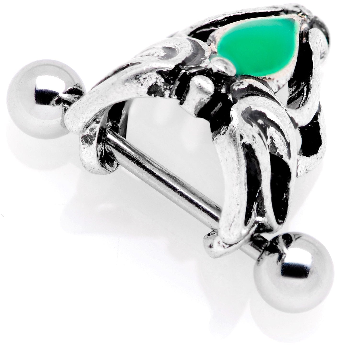 16G 1/2 Green Accented Abstract Butterfly Cuff Cartilage Earring - BodyCandy - Flyclothing LLC
