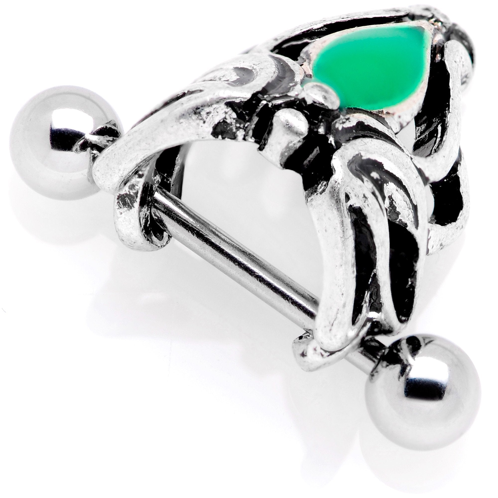16G 1/2 Green Accented Abstract Butterfly Cuff Cartilage Earring - BodyCandy - Flyclothing LLC