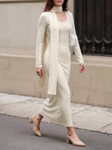 Round Neck Maxi Knit Dress with Matching Scarf - Trendsi - Flyclothing LLC