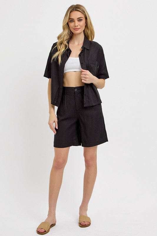 RISEN High Rise Pleated Front Shorts - Trendsi - Flyclothing LLC