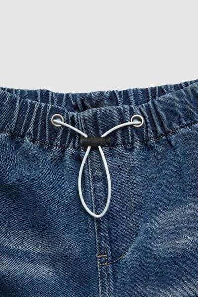 Drawstring Waist Wide Leg Shirred Jeans - Trendsi - Flyclothing LLC