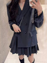 Plus Size Asymmetrical Pleated Blazer Dress - Trendsi - Flyclothing LLC