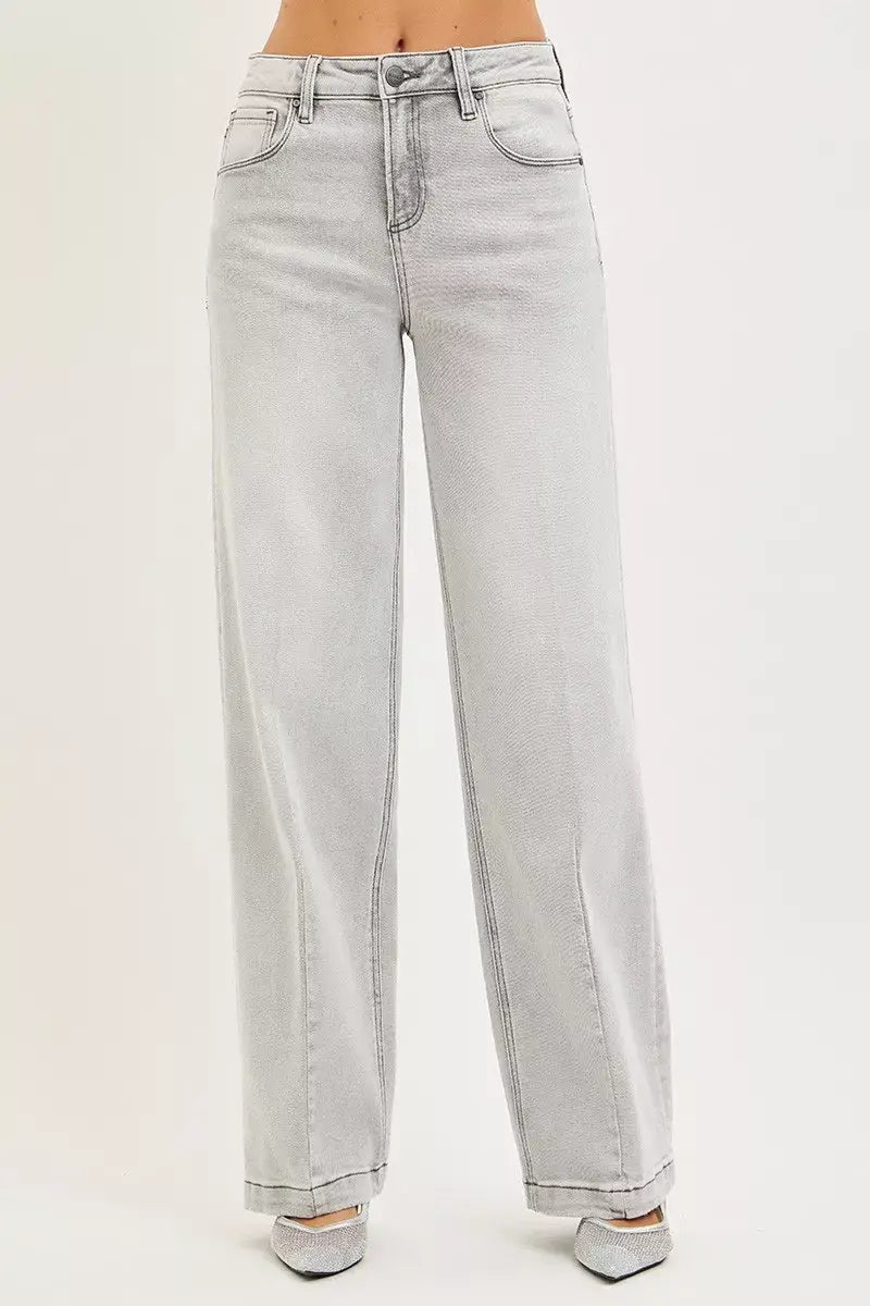 RISEN Slouchy Baggy Jeans with Contrast Stitching - Trendsi - Flyclothing LLC