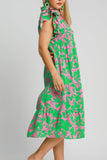 Umgee Full Size Floral Collared Ruffle Cap Sleeve Midi Dress Plus Size - Trendsi