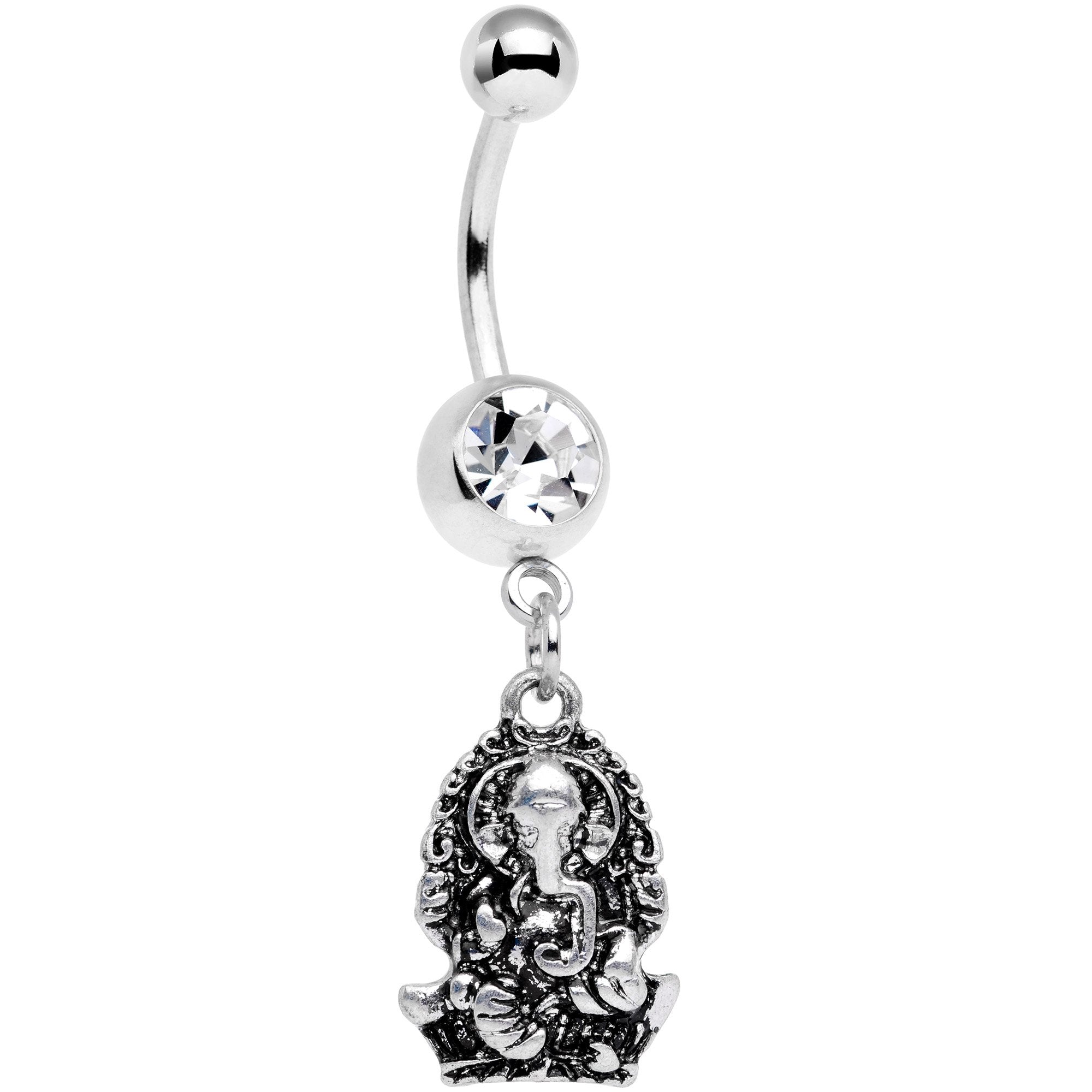 Clear Gem Sacred Elephant Dangle Belly Ring - BodyCandy - Flyclothing LLC
