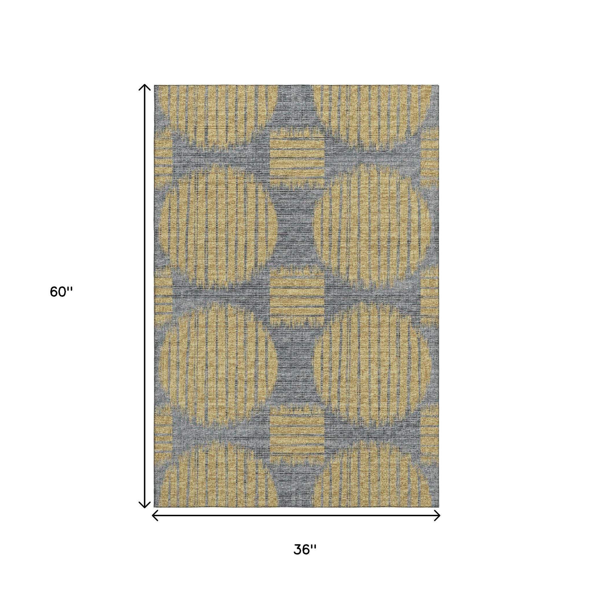 3' X 5' Gold And Gray Geometric Washable Area Rug With UV Protection - HomeRoots - Flyclothing LLC