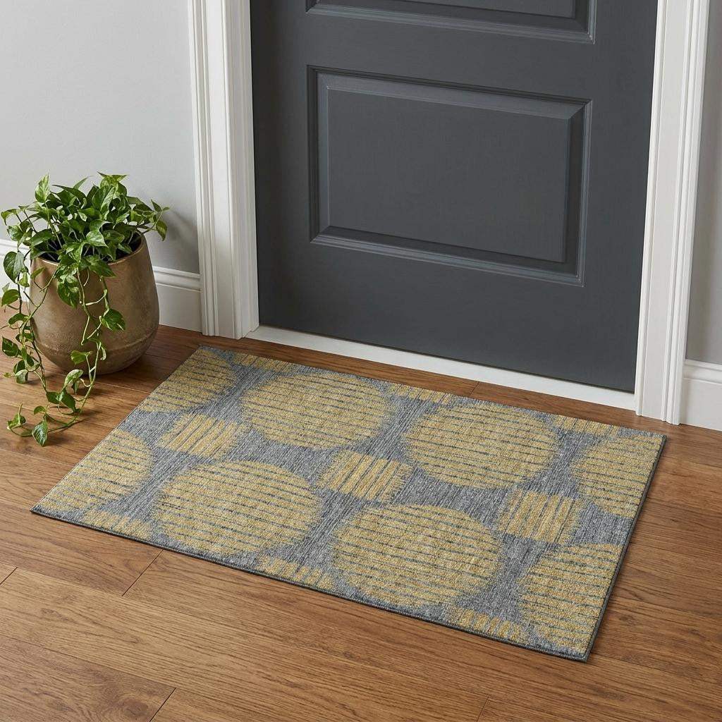 3' X 5' Gold And Gray Geometric Washable Area Rug With UV Protection - HomeRoots - Flyclothing LLC