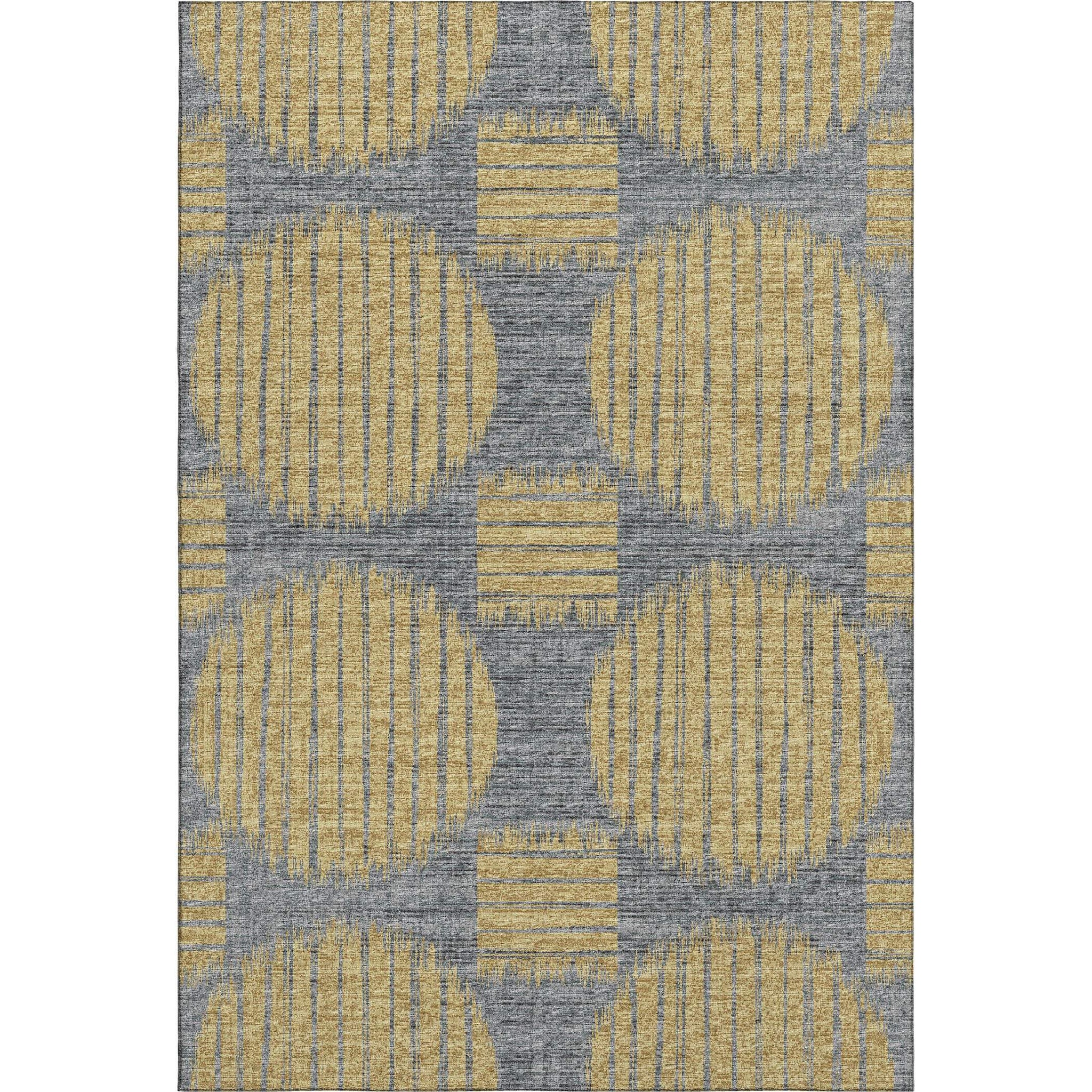 5' X 8' Gold And Gray Geometric Distressed Washable Area Rug With UV Protection - HomeRoots - Flyclothing LLC