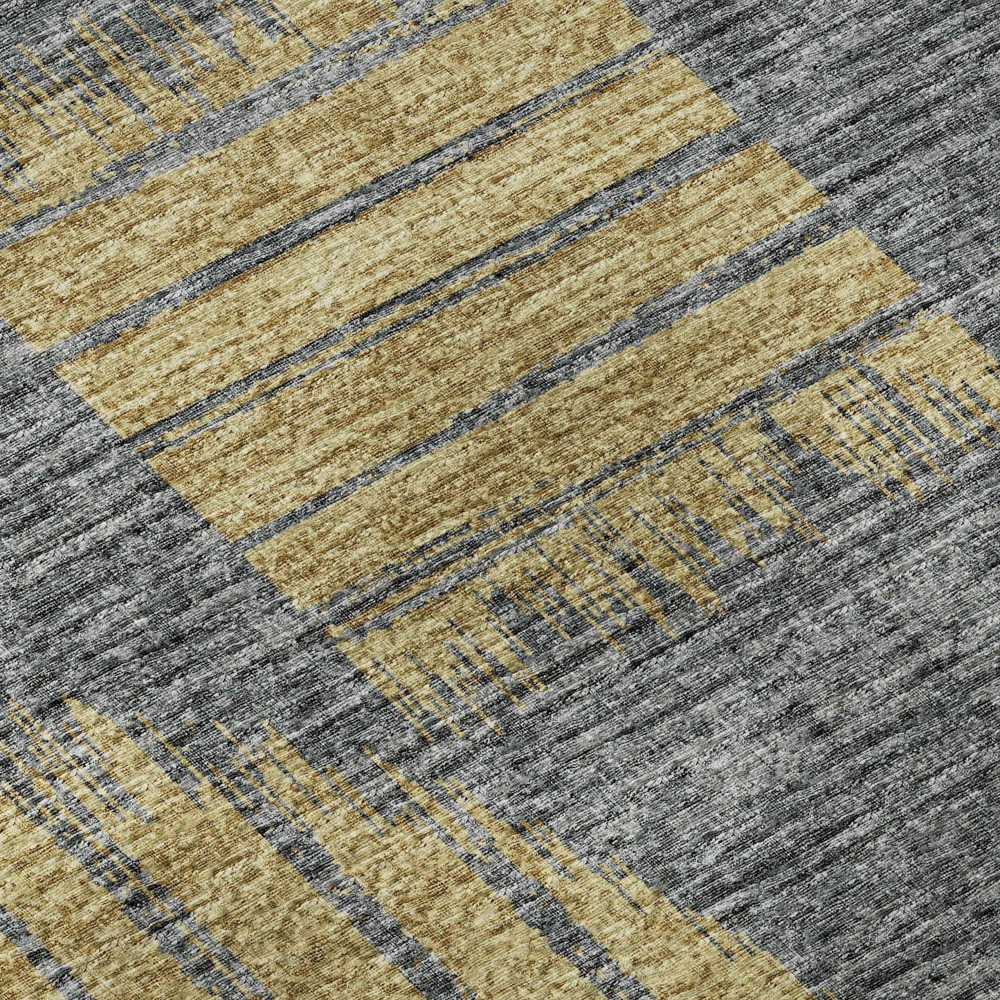 5' X 8' Gold And Gray Geometric Distressed Washable Area Rug With UV Protection - HomeRoots - Flyclothing LLC