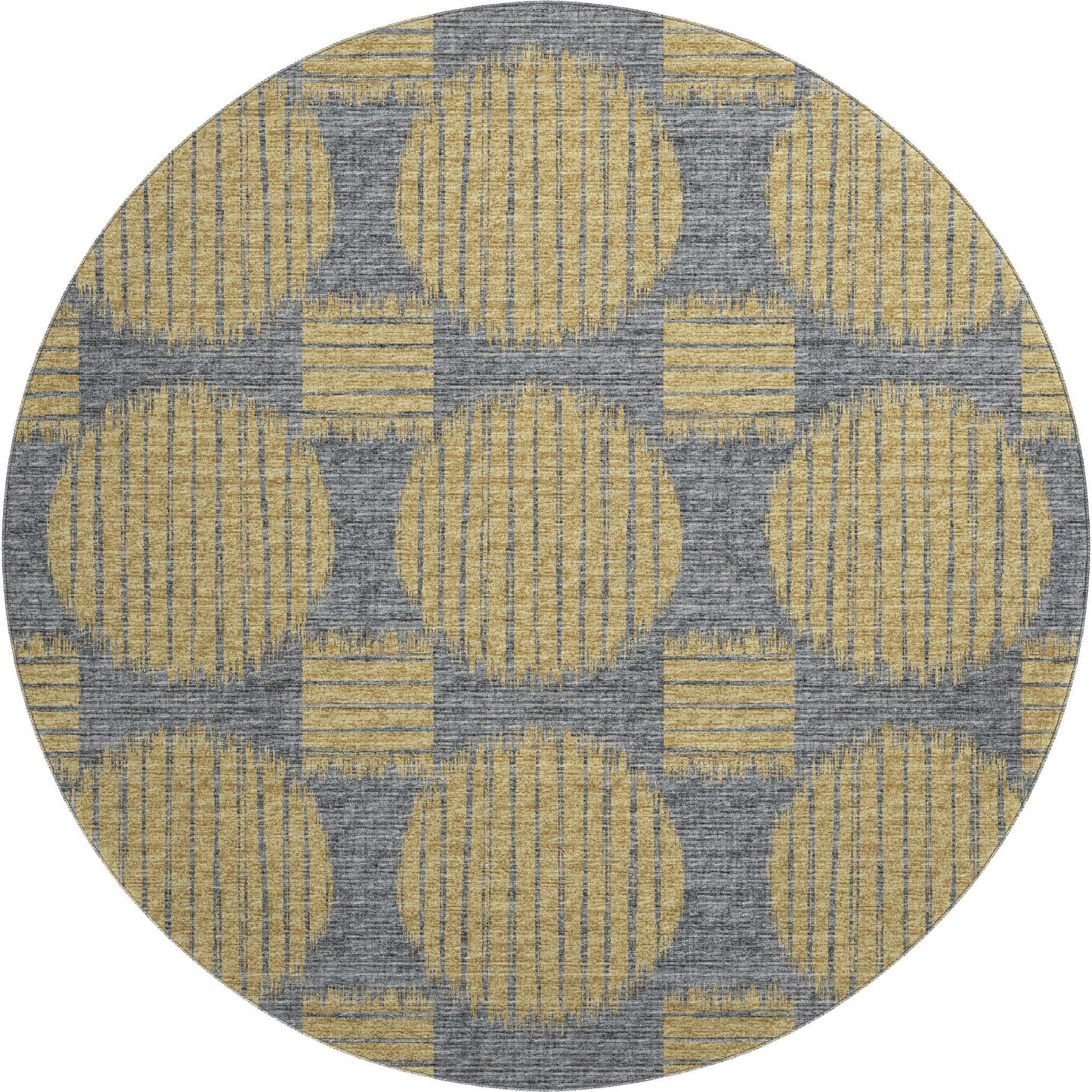 8' Gold And Gray Geometric Washable Round Rug With UV Protection - HomeRoots - Flyclothing LLC