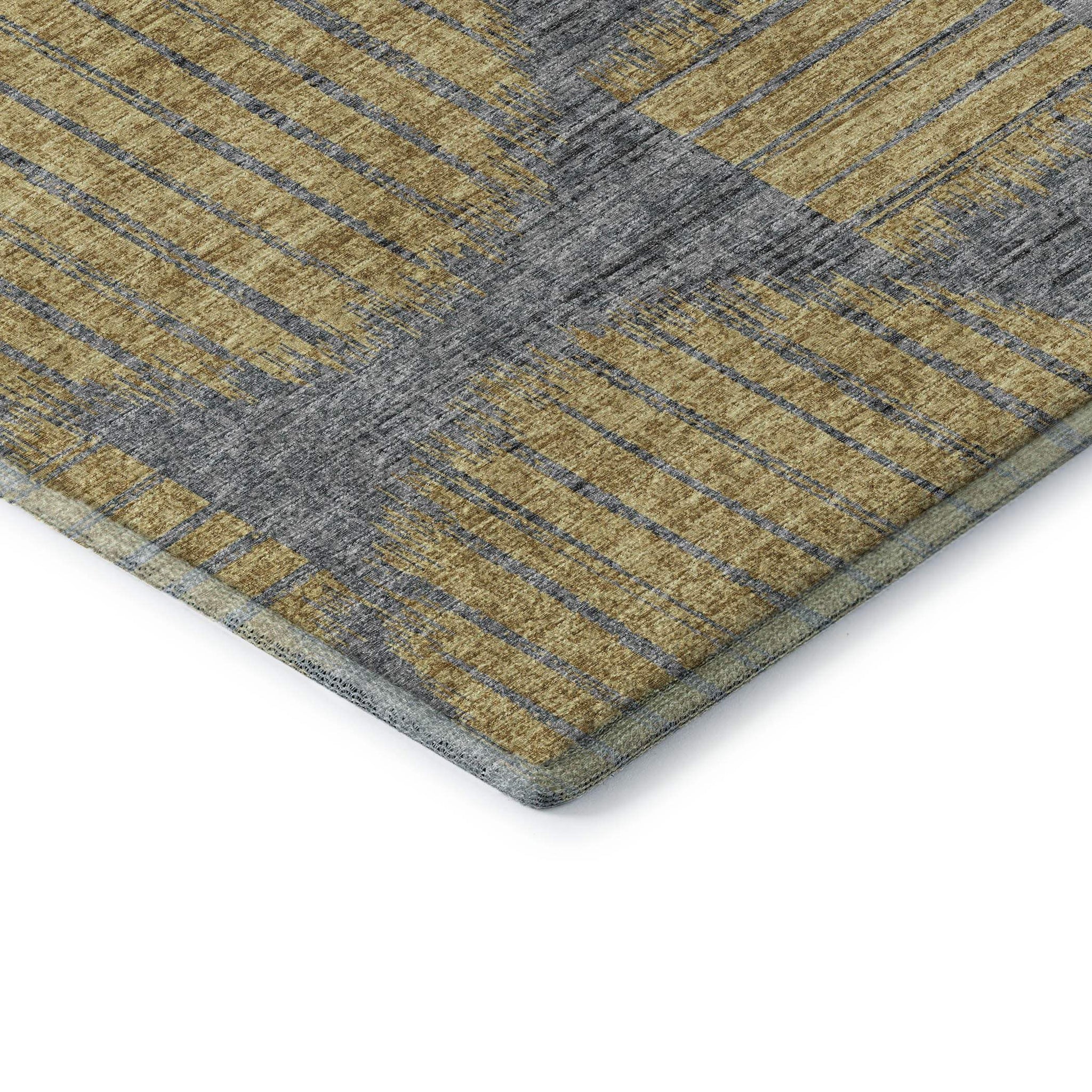 8' Gold And Gray Geometric Washable Round Rug With UV Protection - HomeRoots - Flyclothing LLC