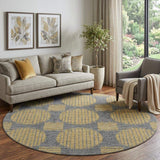 8' Gold And Gray Geometric Washable Round Rug With UV Protection - HomeRoots - Flyclothing LLC