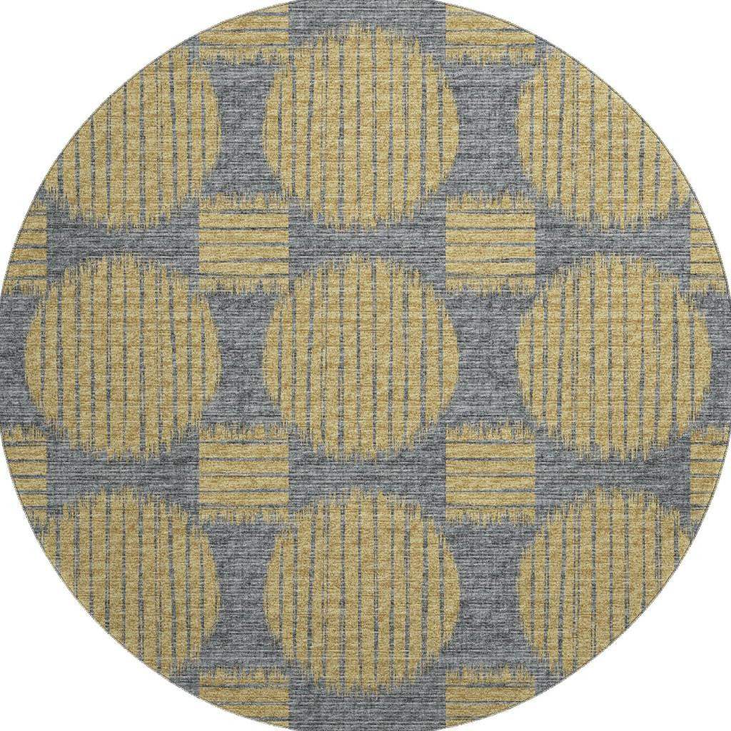 8' Gold And Gray Geometric Washable Round Rug With UV Protection - HomeRoots - Flyclothing LLC