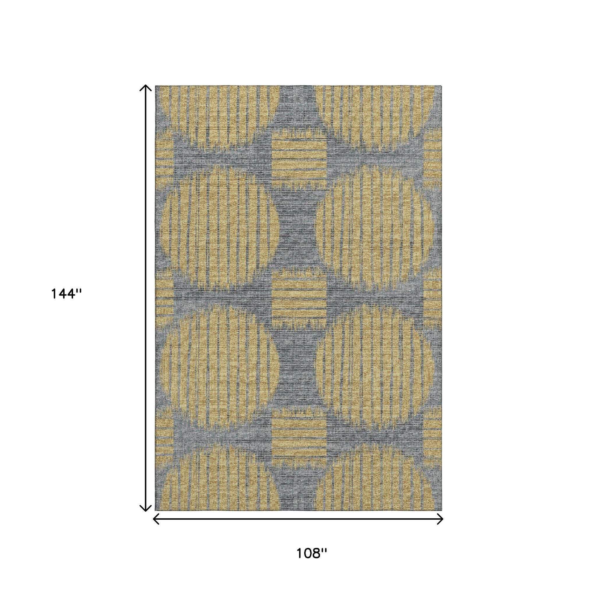 9' X 12' Gold And Gray Geometric Washable Area Rug With UV Protection - HomeRoots - Flyclothing LLC
