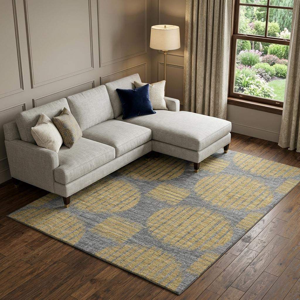 9' X 12' Gold And Gray Geometric Washable Area Rug With UV Protection - HomeRoots - Flyclothing LLC