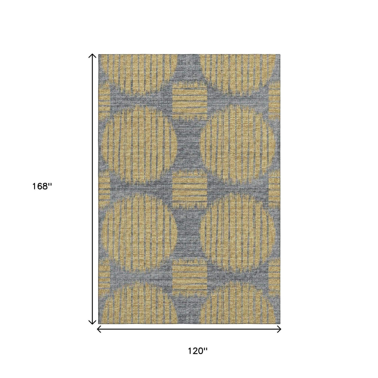 10' X 14' Gold And Gray Geometric Distressed Washable Area Rug With UV Protection - HomeRoots - Flyclothing LLC