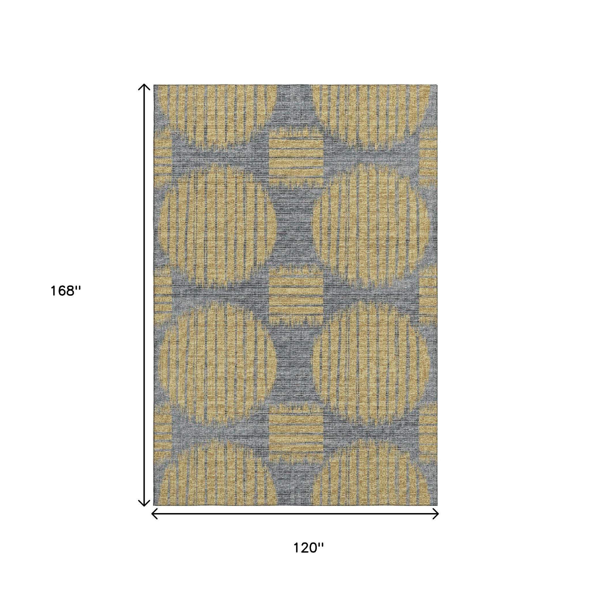 10' X 14' Gold And Gray Geometric Distressed Washable Area Rug With UV Protection - HomeRoots - Flyclothing LLC