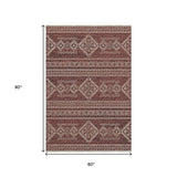 5' X 8' Burnt Sienna And Ivory Tribal Distressed Washable Area Rug With UV Protection - HomeRoots - Flyclothing LLC
