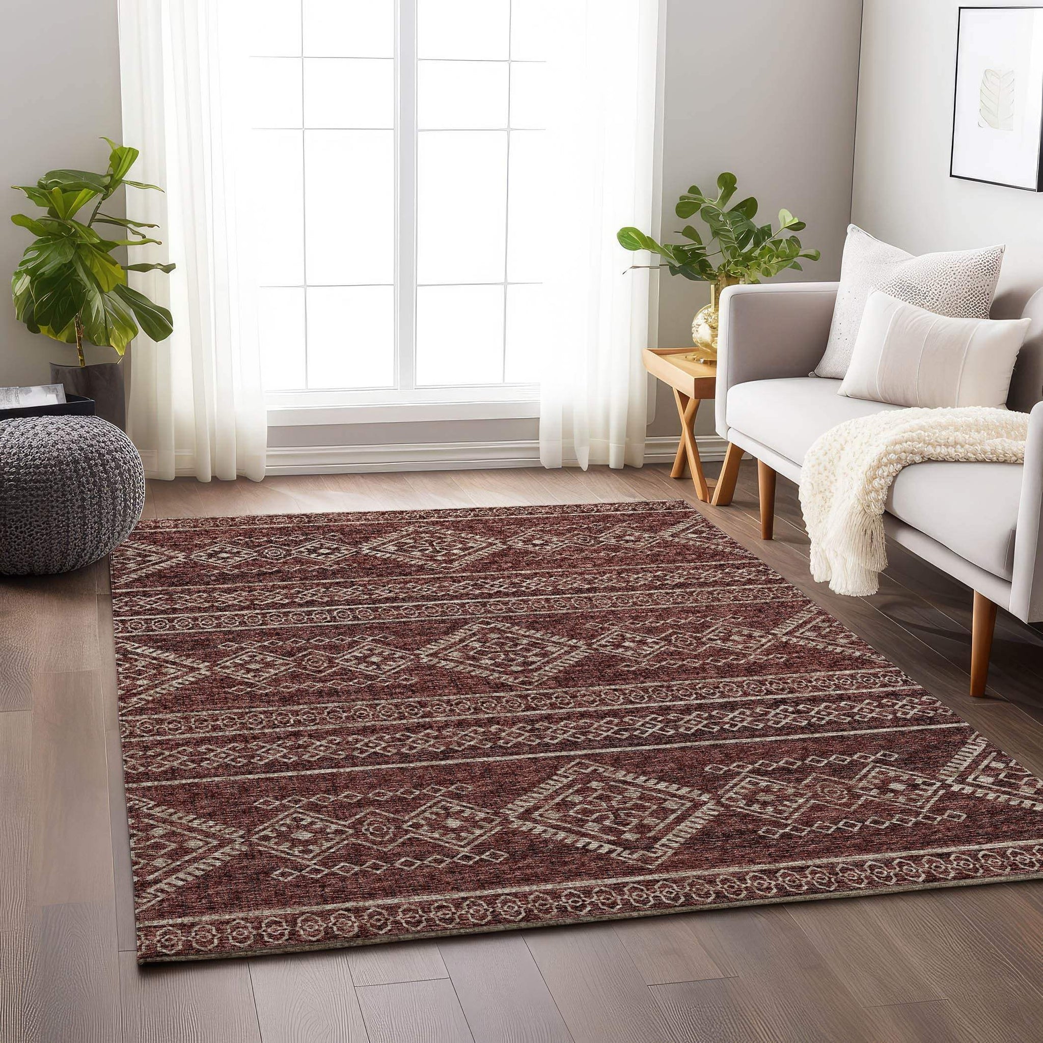 5' X 8' Burnt Sienna And Ivory Tribal Distressed Washable Area Rug With UV Protection - HomeRoots - Flyclothing LLC