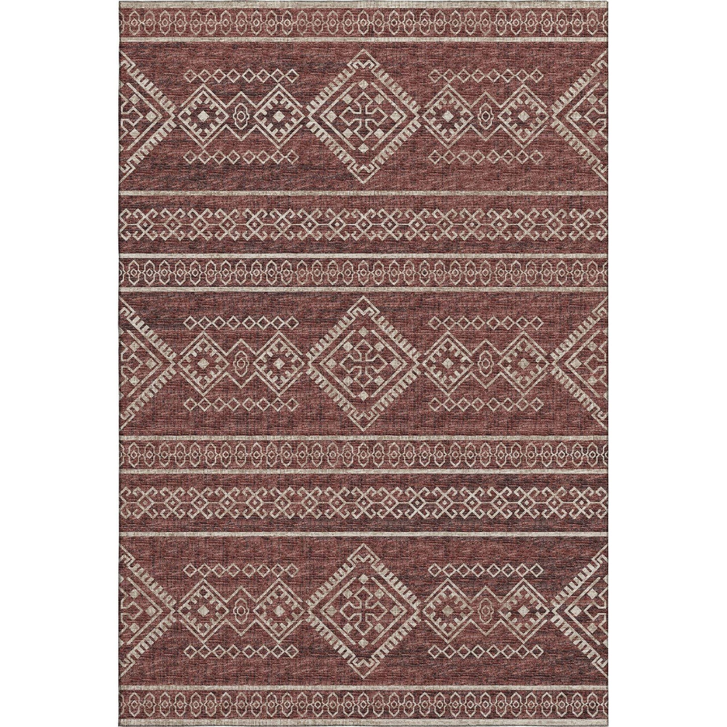 5' X 8' Burnt Sienna And Ivory Tribal Distressed Washable Area Rug With UV Protection - HomeRoots - Flyclothing LLC