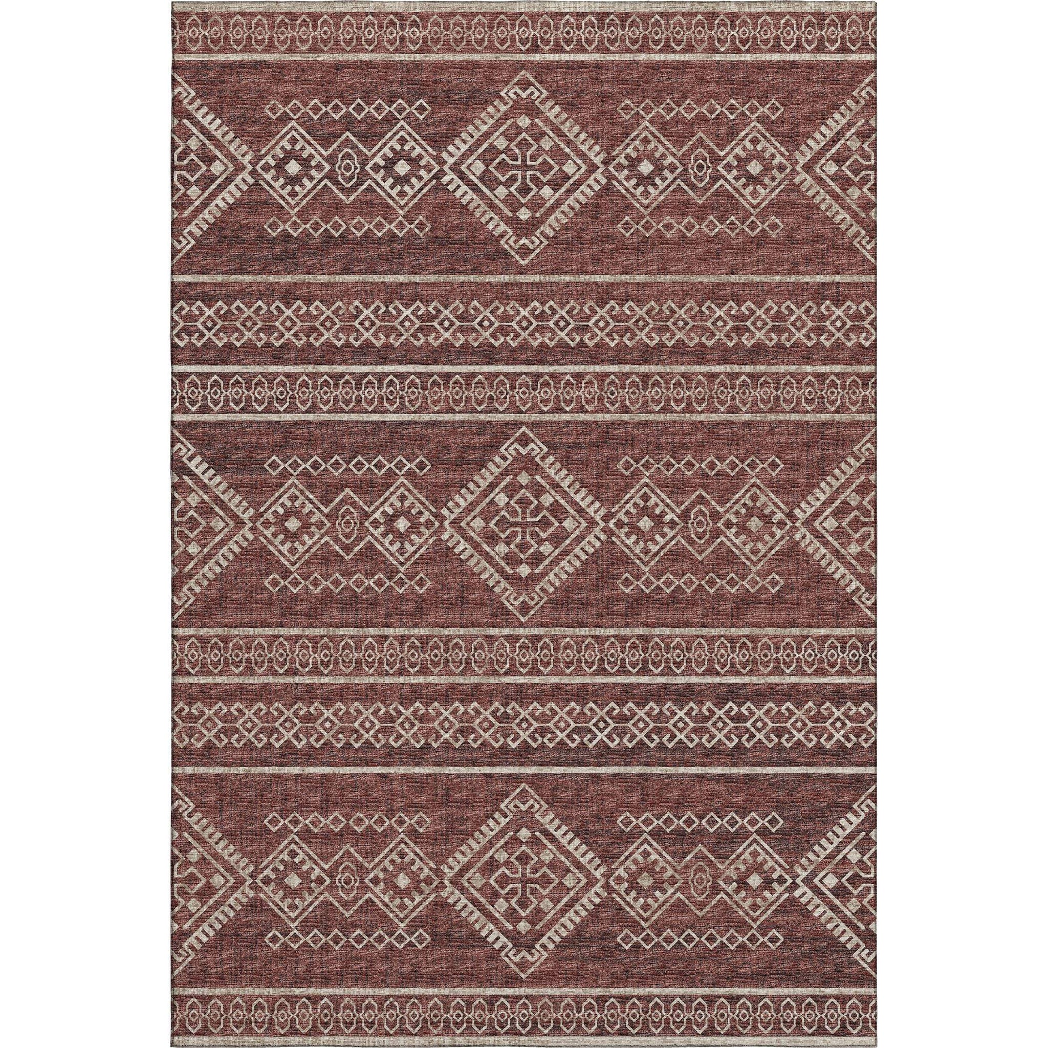 5' X 8' Burnt Sienna And Ivory Tribal Distressed Washable Area Rug With UV Protection - HomeRoots - Flyclothing LLC