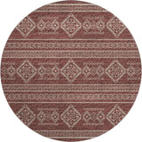 8' Burnt Sienna And Ivory Tribal Distressed Washable Round Rug With UV Protection - HomeRoots - Flyclothing LLC
