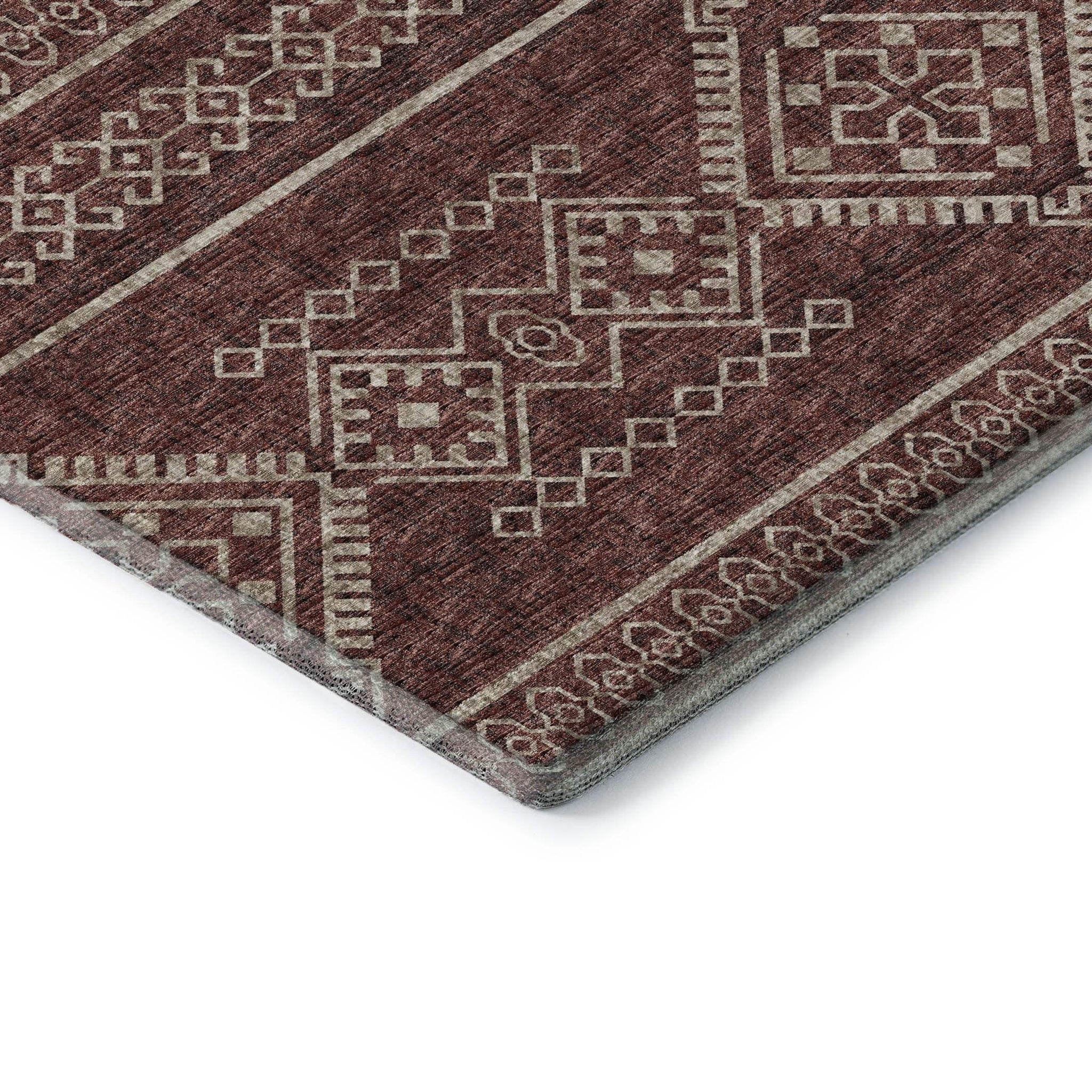 8' Burnt Sienna And Ivory Tribal Distressed Washable Round Rug With UV Protection - HomeRoots - Flyclothing LLC