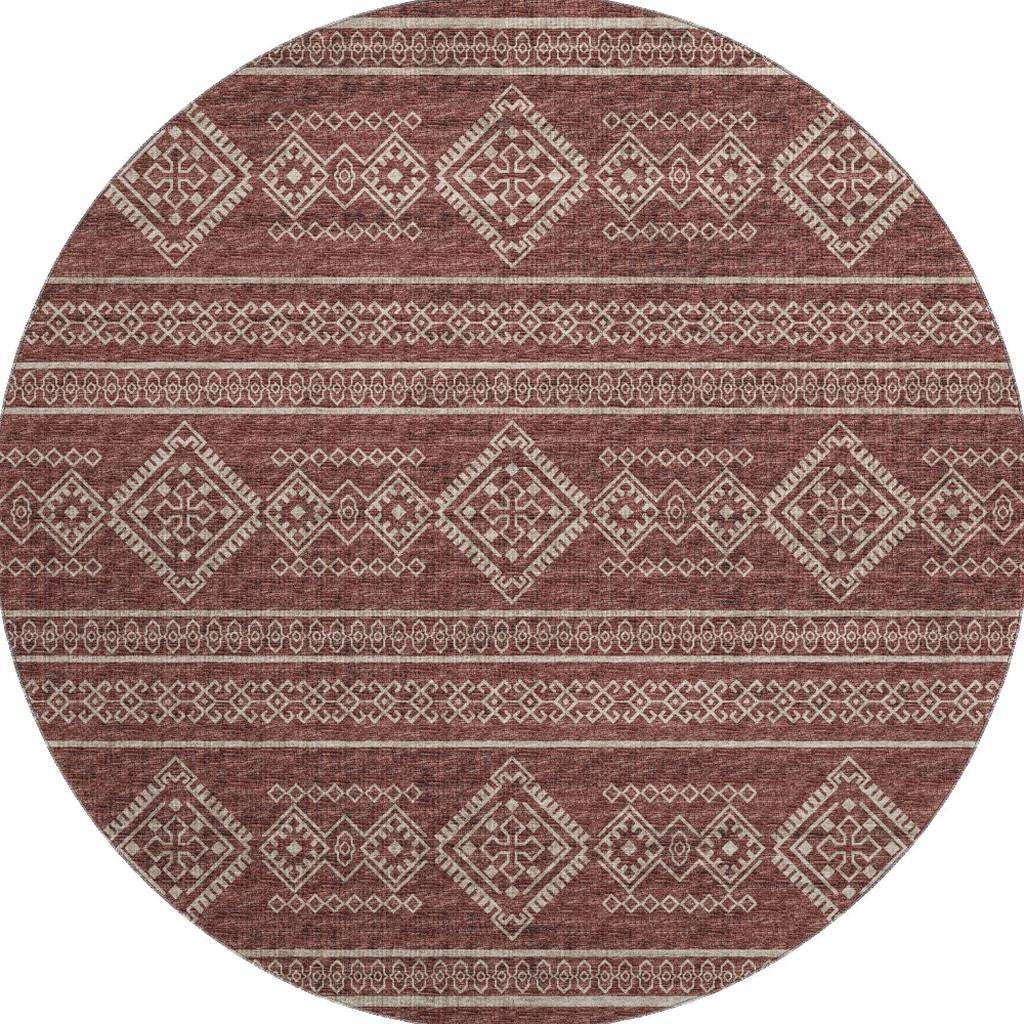 8' Burnt Sienna And Ivory Tribal Distressed Washable Round Rug With UV Protection - HomeRoots - Flyclothing LLC