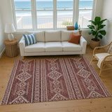 9' X 12' Burnt Sienna And Ivory Tribal Washable Area Rug With UV Protection - HomeRoots - Flyclothing LLC