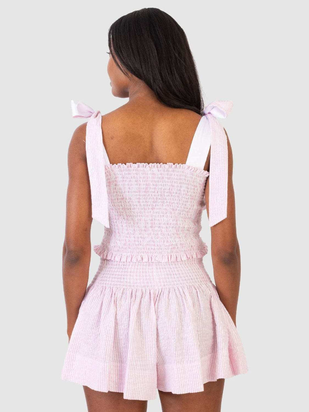 Smocked Tie Shoulder Top and Mini Skirt Set - Trendsi - Flyclothing LLC