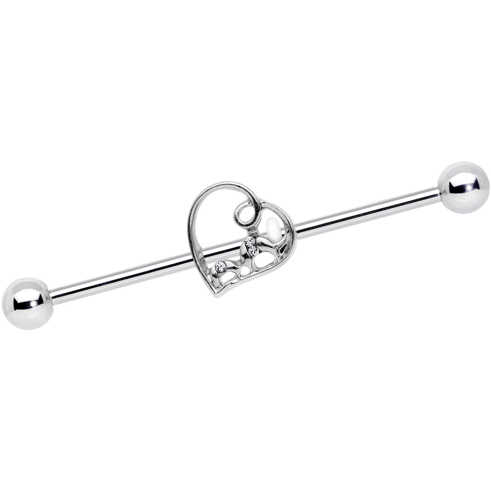 14G Clear Gem Valentines Day Heart Industrial Barbell 38mm - BodyCandy - Flyclothing LLC