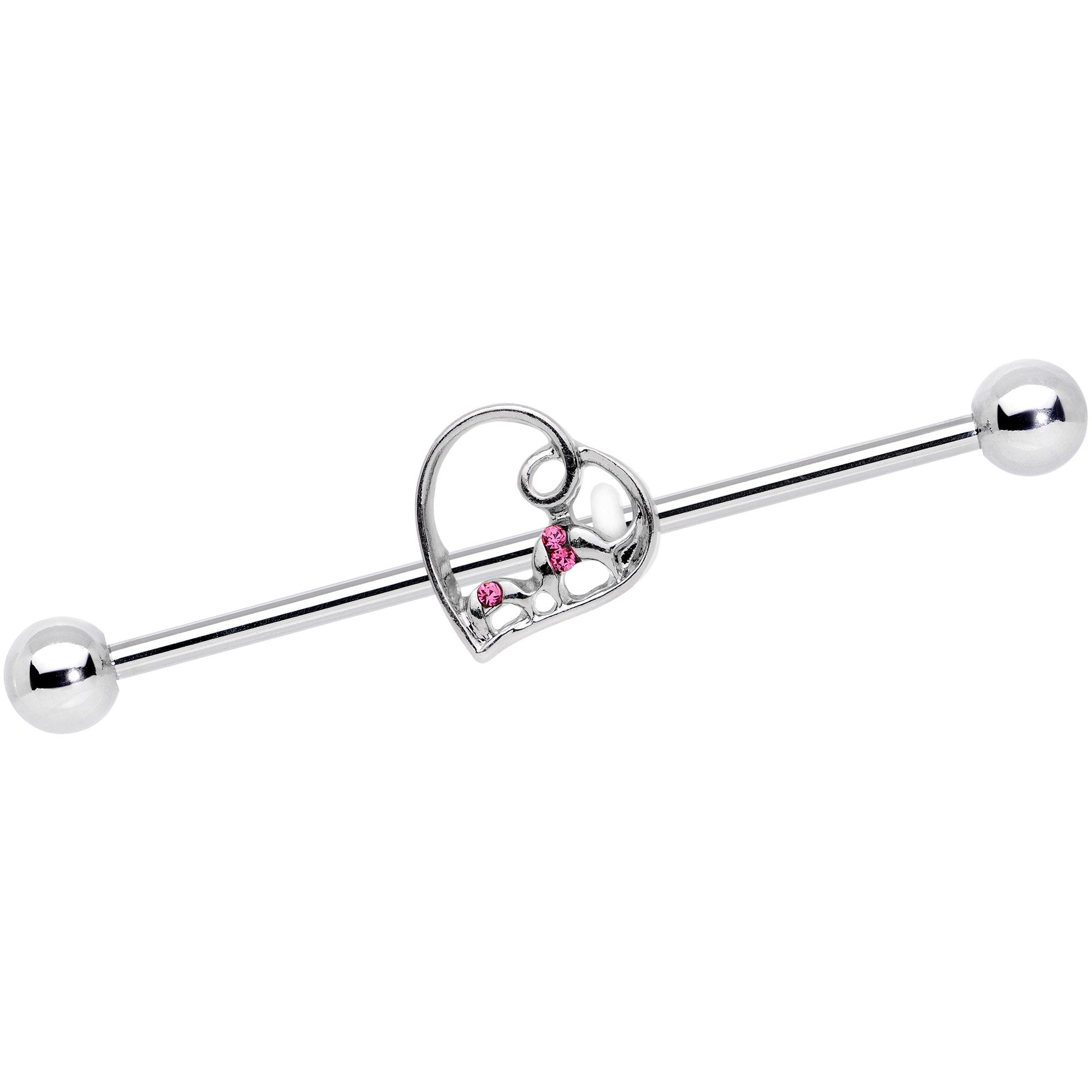 14G Pink Gem Valentines Day Heart Industrial Barbell 38mm - BodyCandy - Flyclothing LLC