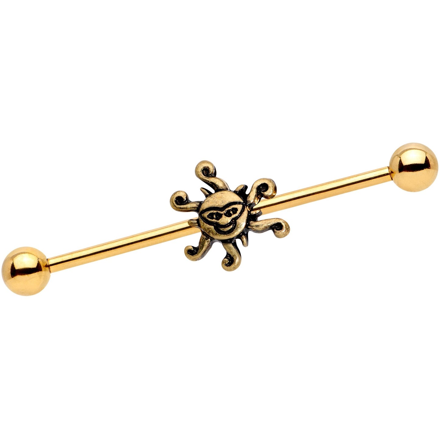 14G Gold Tone Summer Sunshine Industrial Barbell 38mm - BodyCandy - Flyclothing LLC