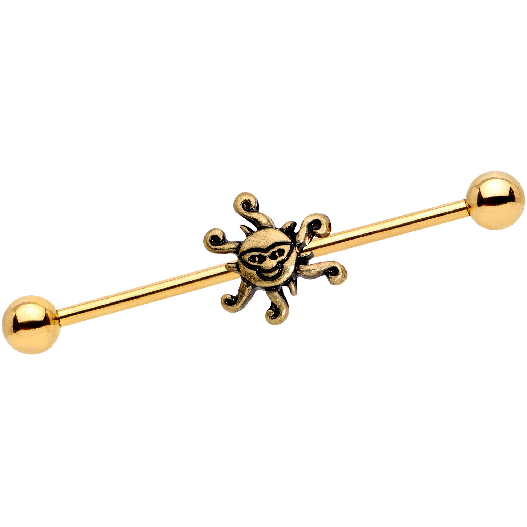 14G Gold Tone Summer Sunshine Industrial Barbell 38mm - BodyCandy - Flyclothing LLC