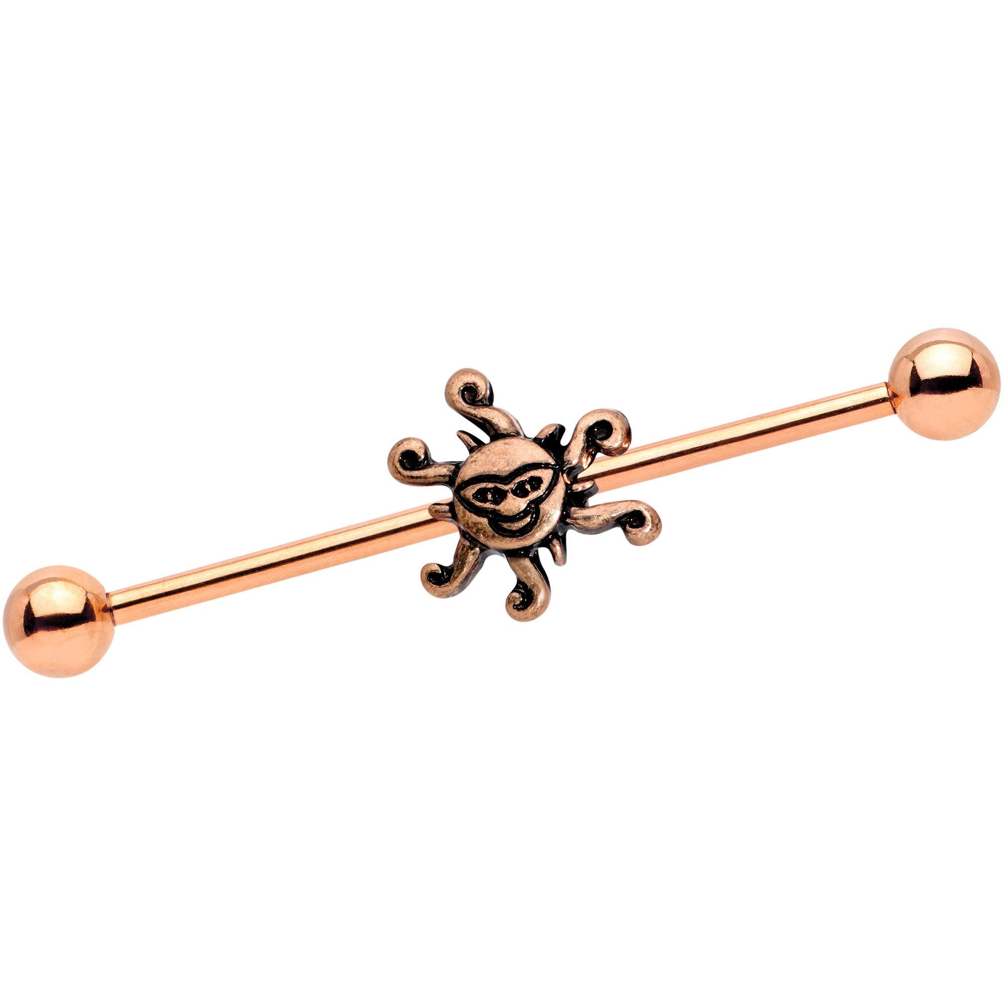 14G Rose Gold Tone Summer Sunshine Industrial Barbell 38mm - BodyCandy - Flyclothing LLC