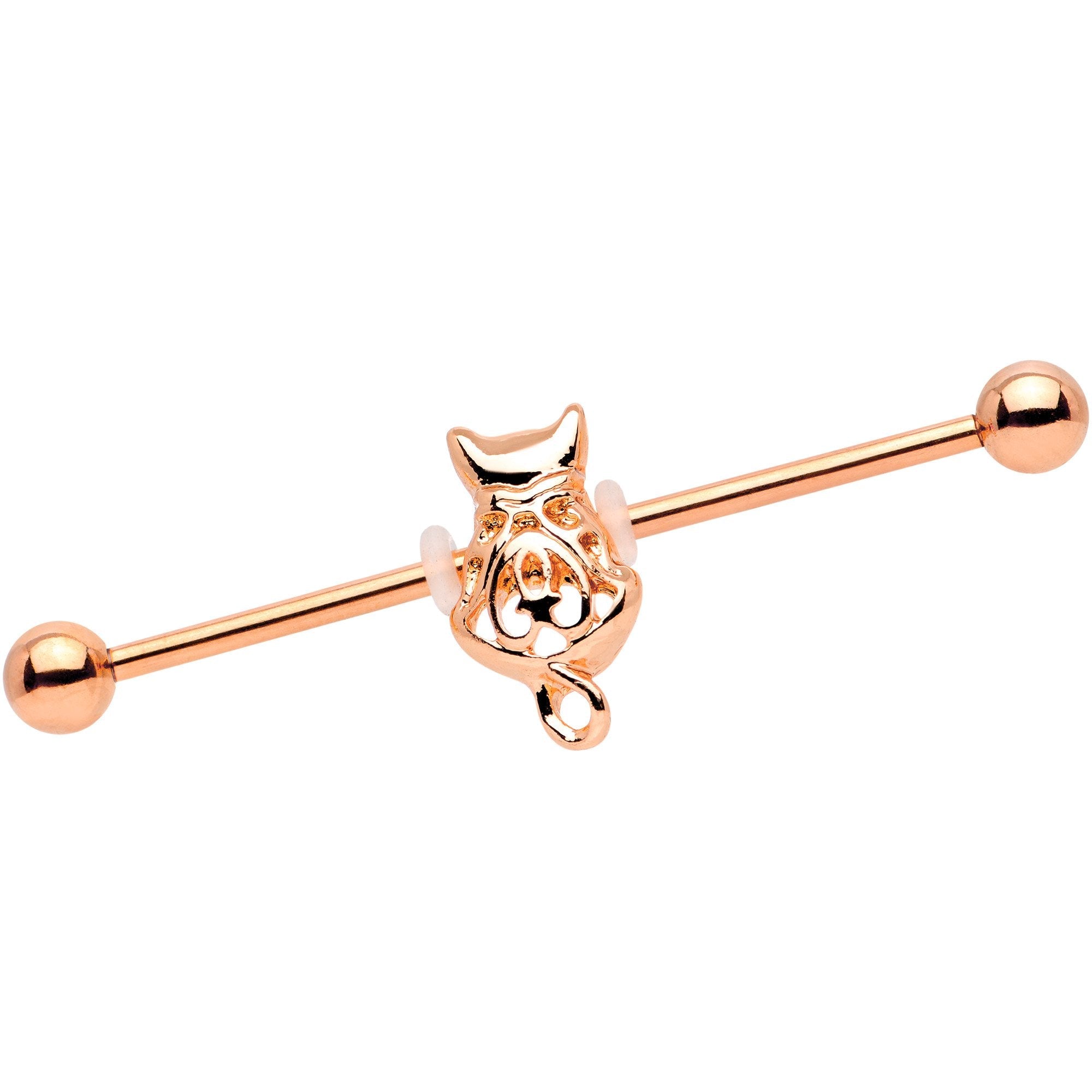 14G Rose Gold Tone Cool Cat Industrial Barbell 38mm - BodyCandy - Flyclothing LLC