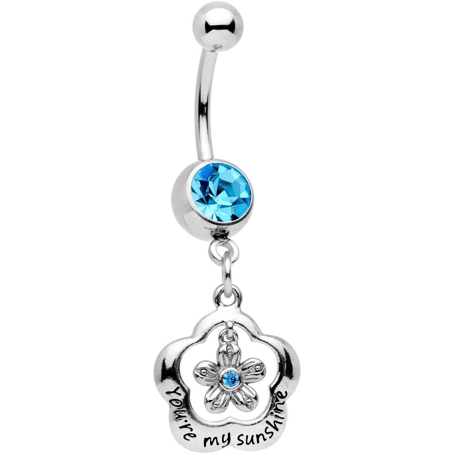 Aqua Gem Youre My Sunshine Flower Dangle Belly Ring - BodyCandy - Flyclothing LLC