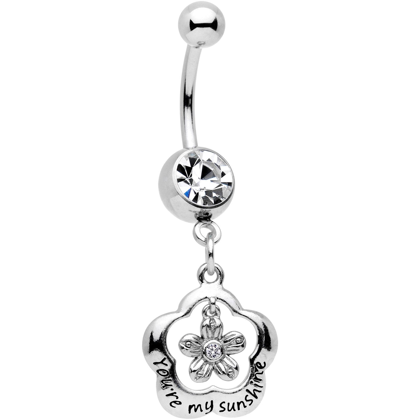 Clear Gem Youre My Sunshine Flower Dangle Belly Ring - BodyCandy - Flyclothing LLC
