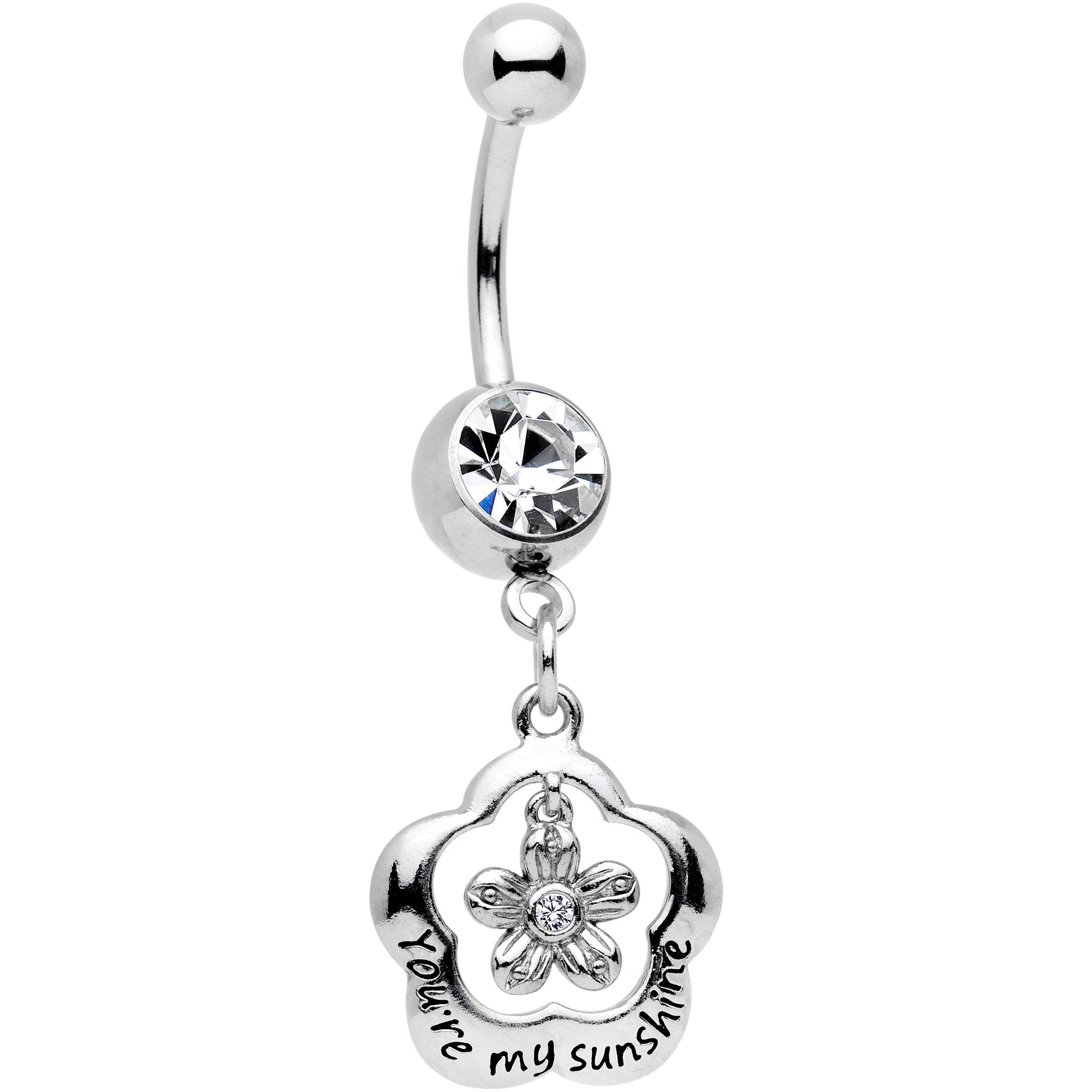 Clear Gem Youre My Sunshine Flower Dangle Belly Ring - BodyCandy - Flyclothing LLC