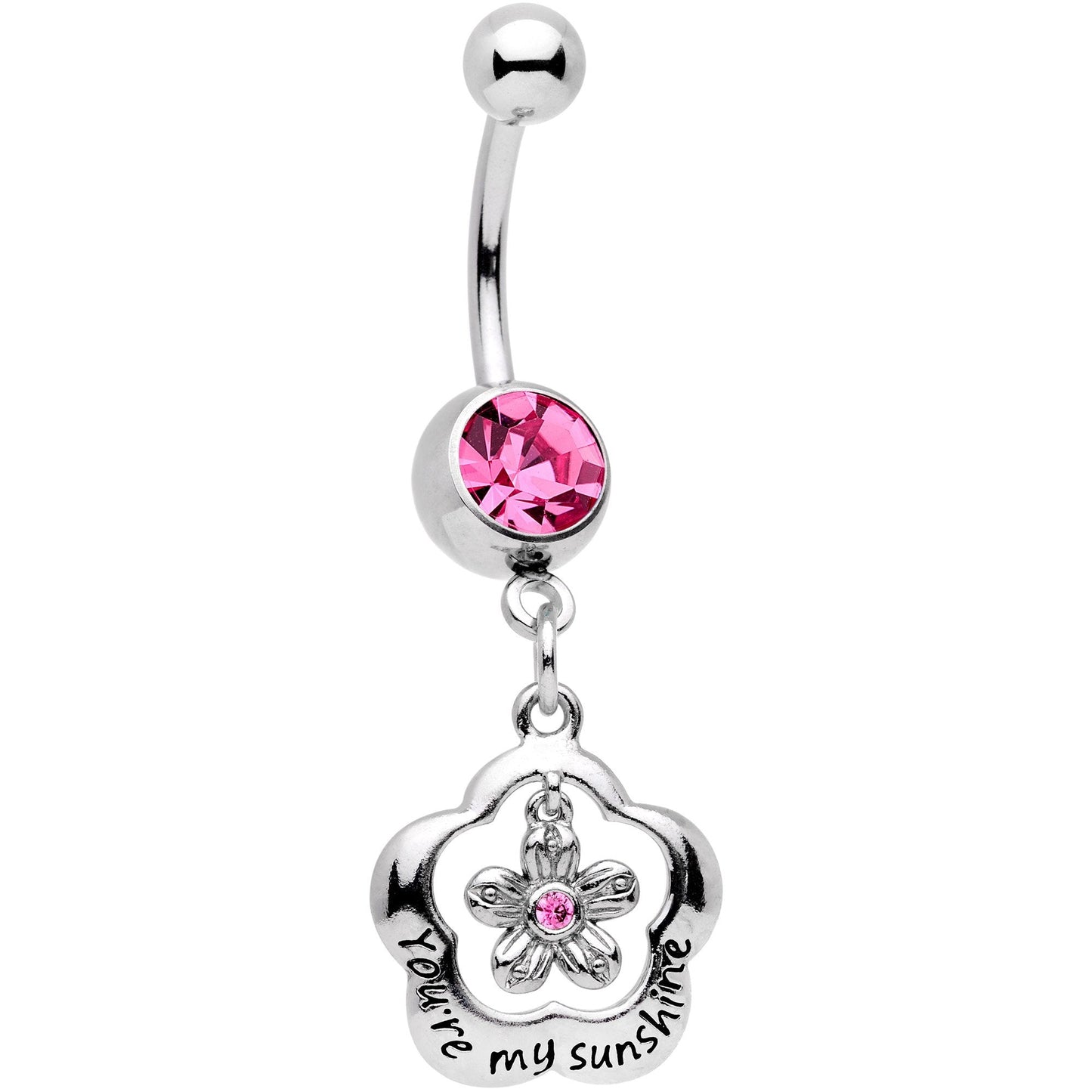 Pink Gem Youre My Sunshine Flower Dangle Belly Ring - BodyCandy - Flyclothing LLC
