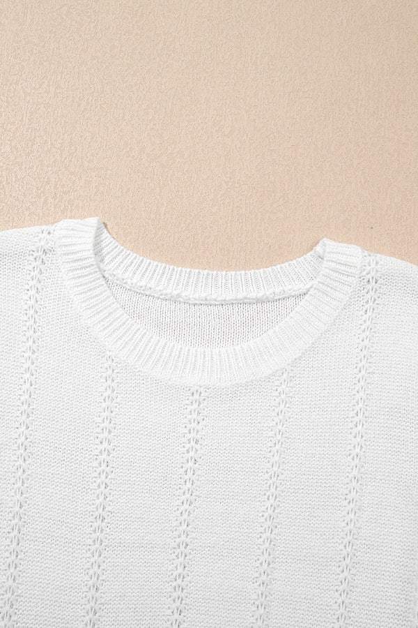Openwork Round Neck Short Sleeve Knit Top - Trendsi - Flyclothing LLC