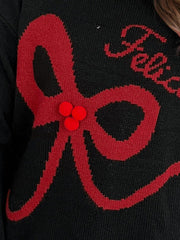Bow Round Neck Long Sleeve Sweater - Trendsi